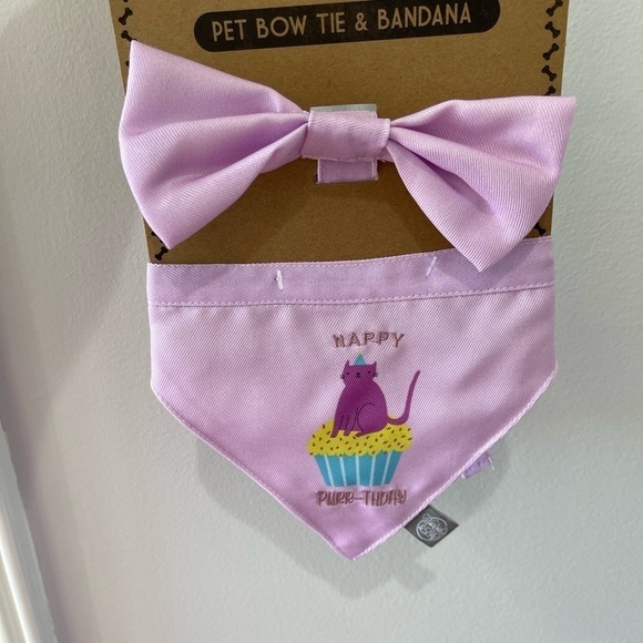 Winifred & Lily Happy Purr day cat bandanna and bow set  new feline fur kitty - Picture 8 of 14